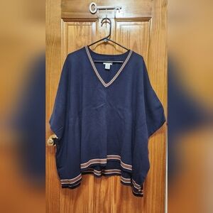 Blue Poncho With Brown Stripe